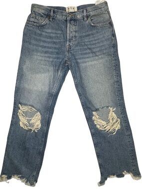 We The Free Free People Distressed High Rise Straight Jeans Size 26